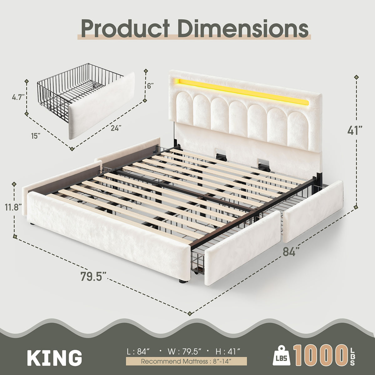 size velvet upholstered bed frame 4 storage drawers - Temu