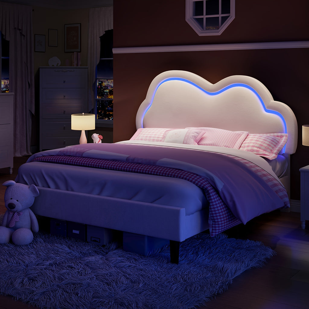led velvet platform bed featuring an adjustable cloud - Temu
