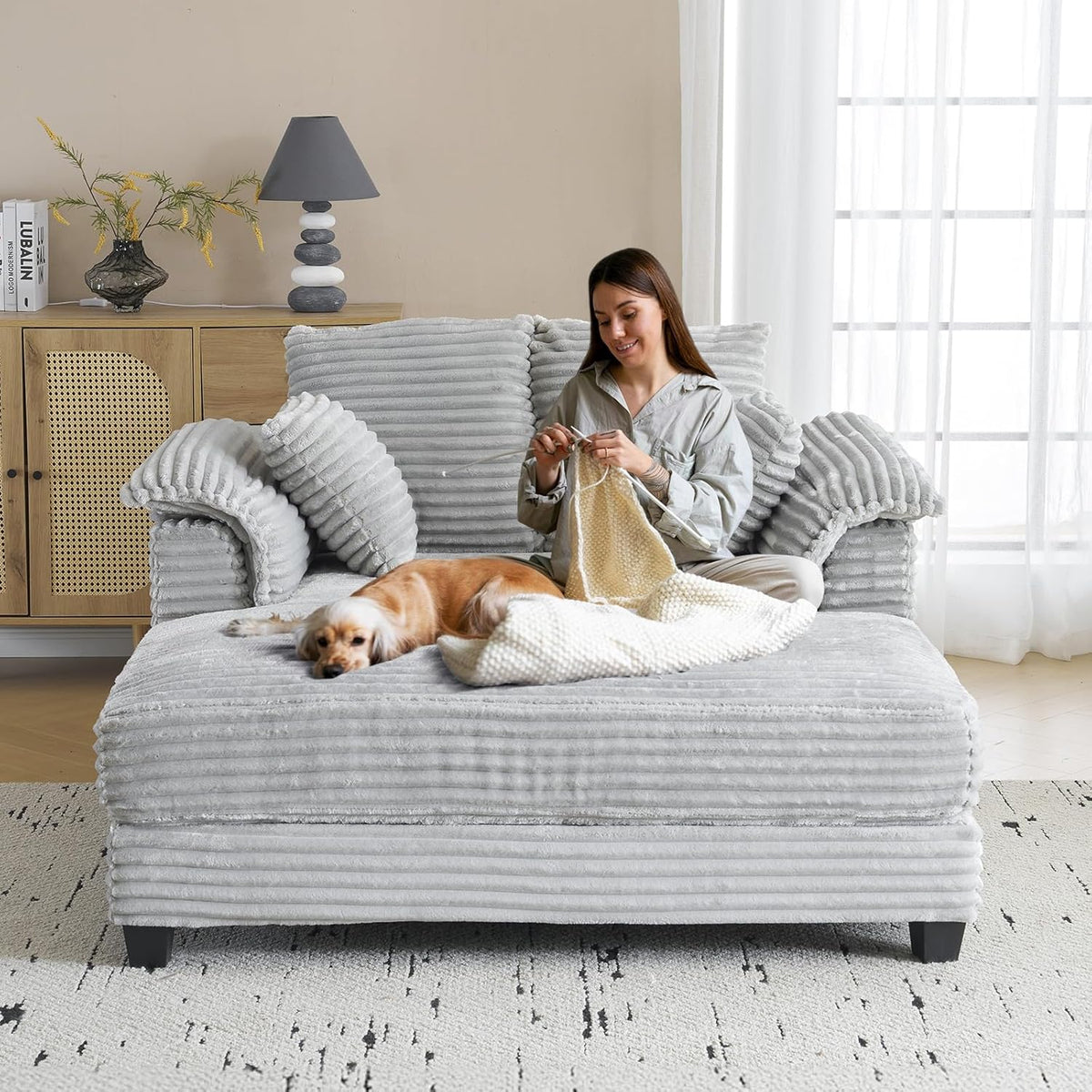 lounge sofa 56 oversized reading sofa corduroy chaise - Temu