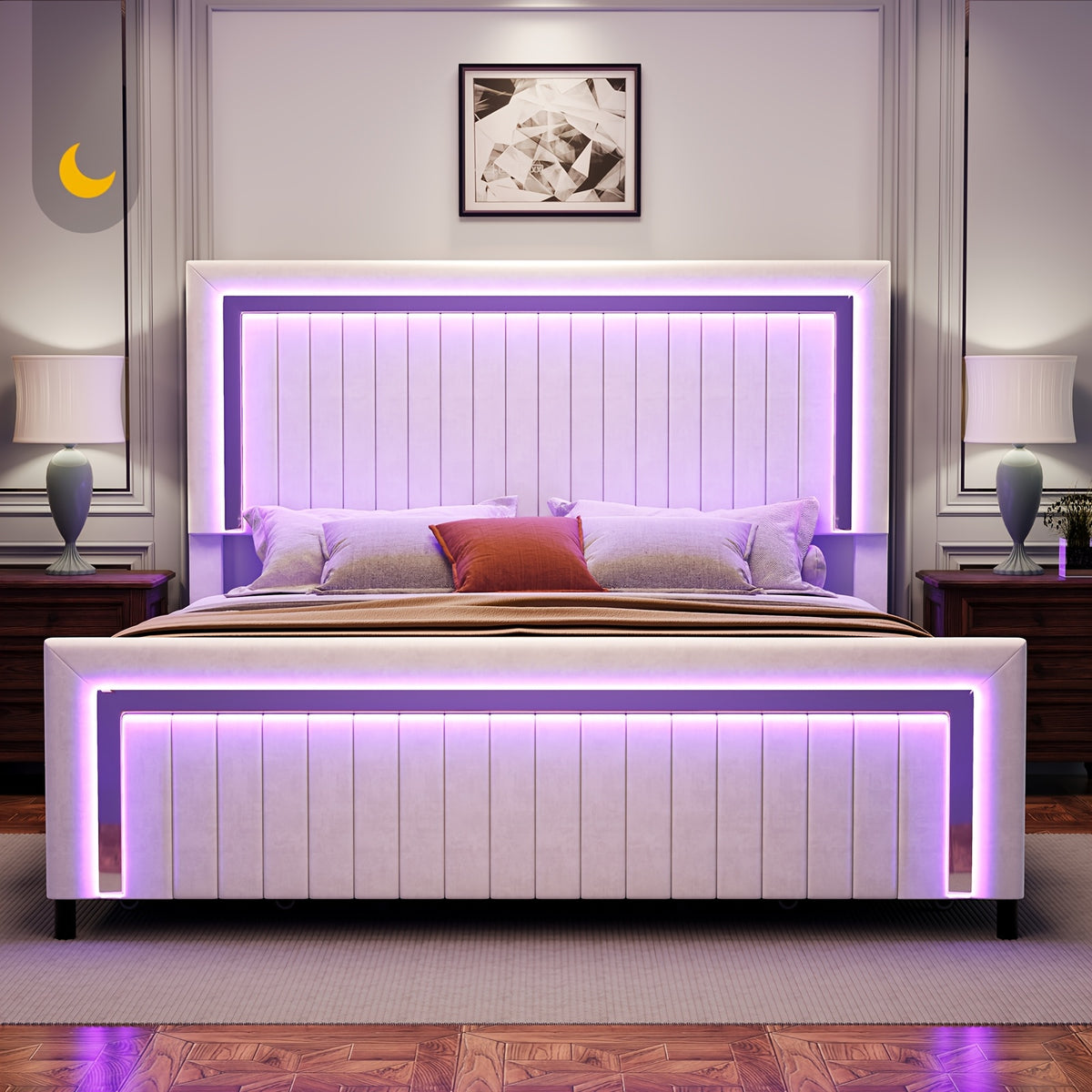 queen size led platform bed frame upholstered design - Temu