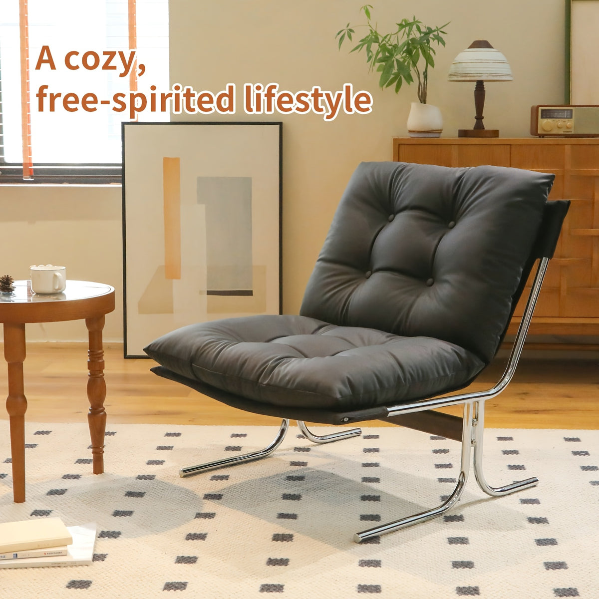 faux leather accent chair chrome metallegs armless modern - Temu