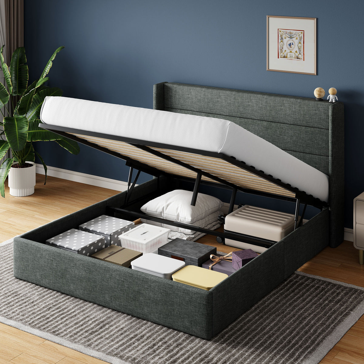 full queen king size lift storage upholstered - Temu