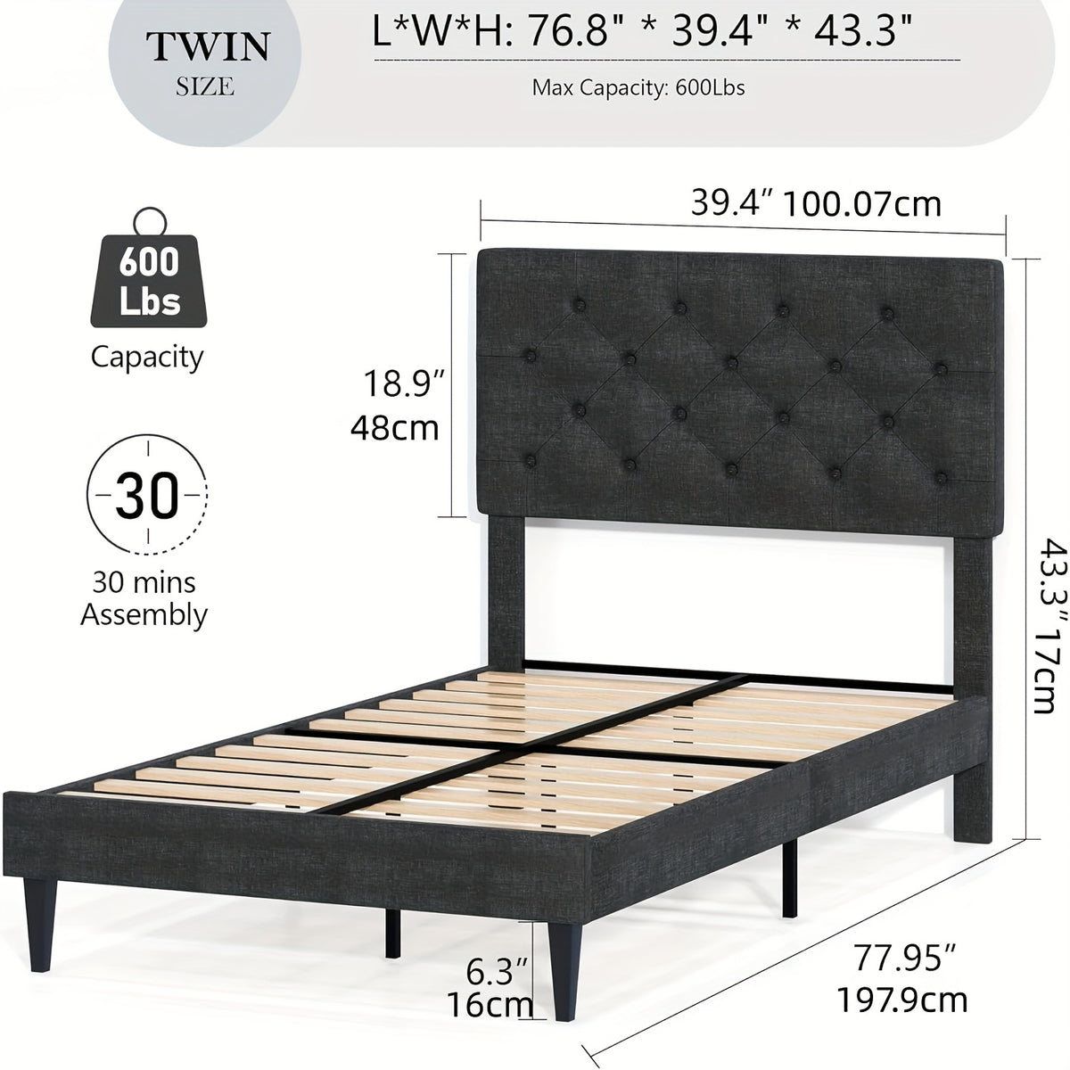 twin full queen king size bed frame headboard linen fabric - Temu