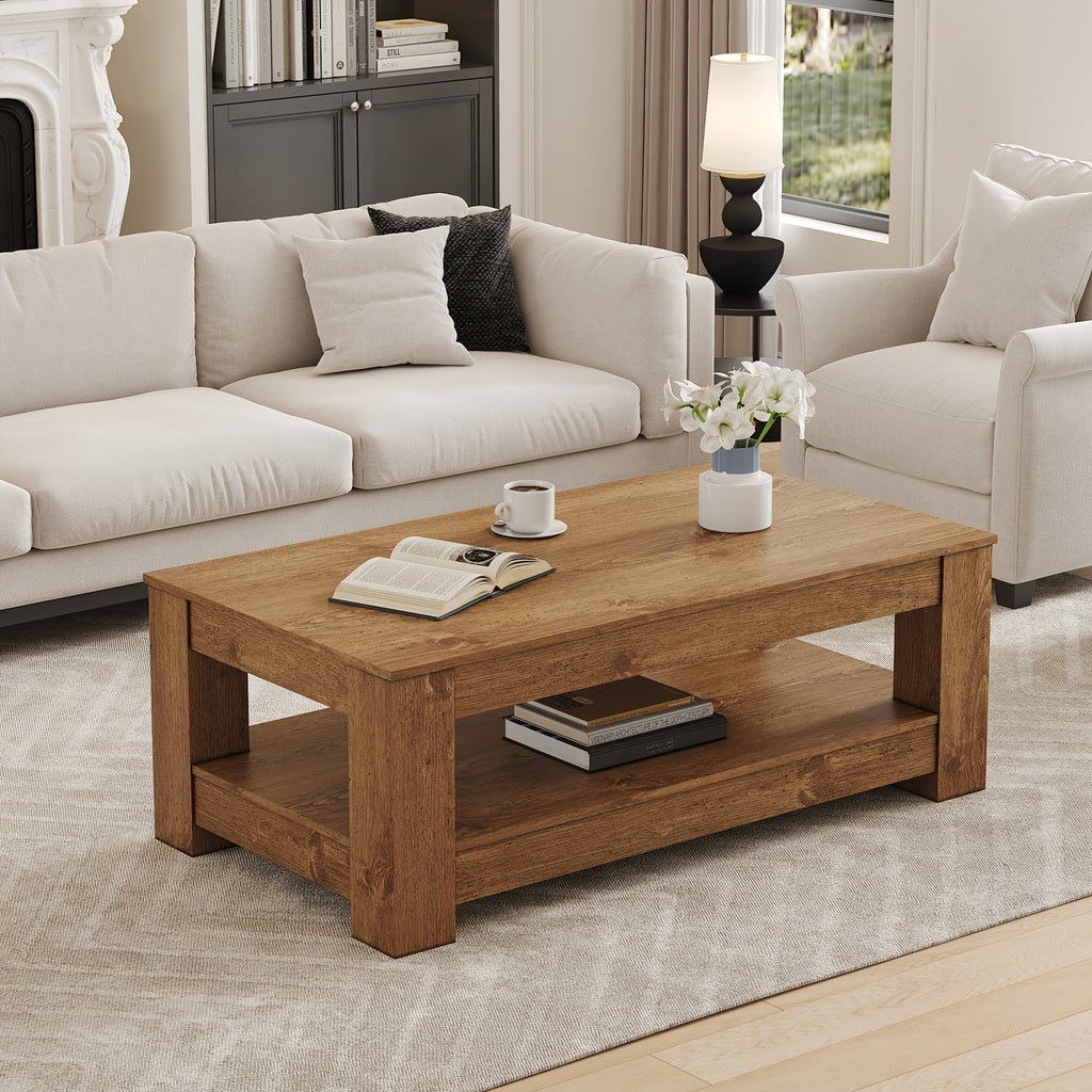 coffee table double layer design sturdy mdf construction - Temu