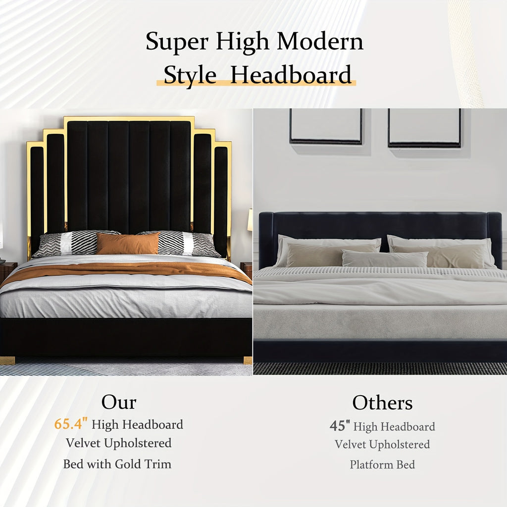 a platform bed frame measuring 65 inches featuring a velvet - Temu