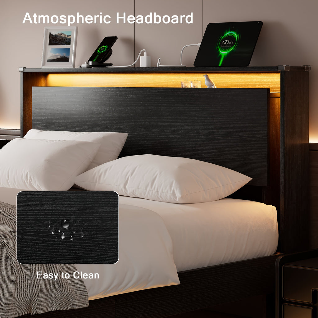 floating bed frame led lights charging station heavy duty - Temu