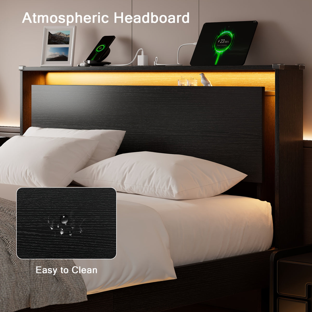 floating bed frame led lights charging station heavy duty - Temu