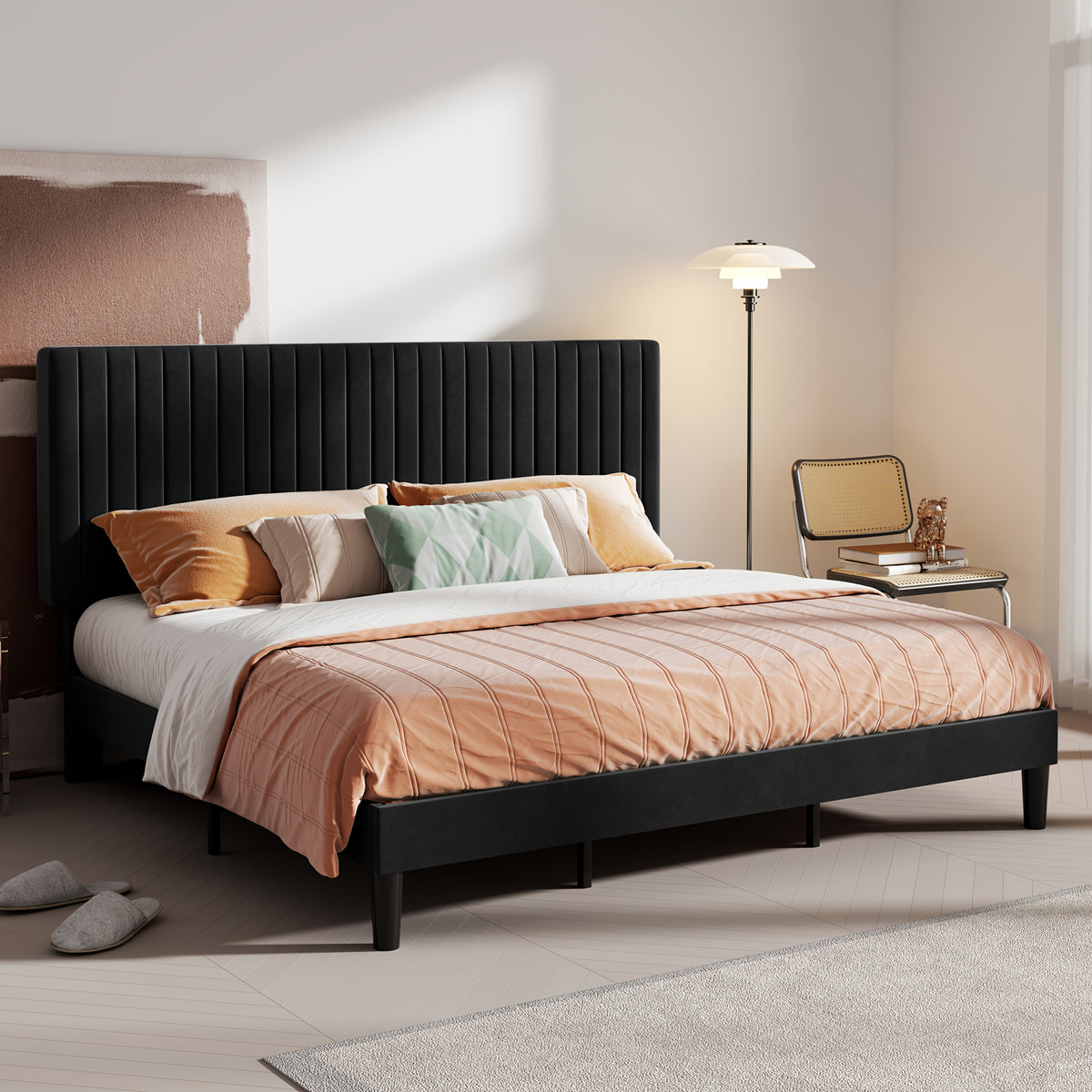 velvet upholstered bed frame adjustable headboard - Temu