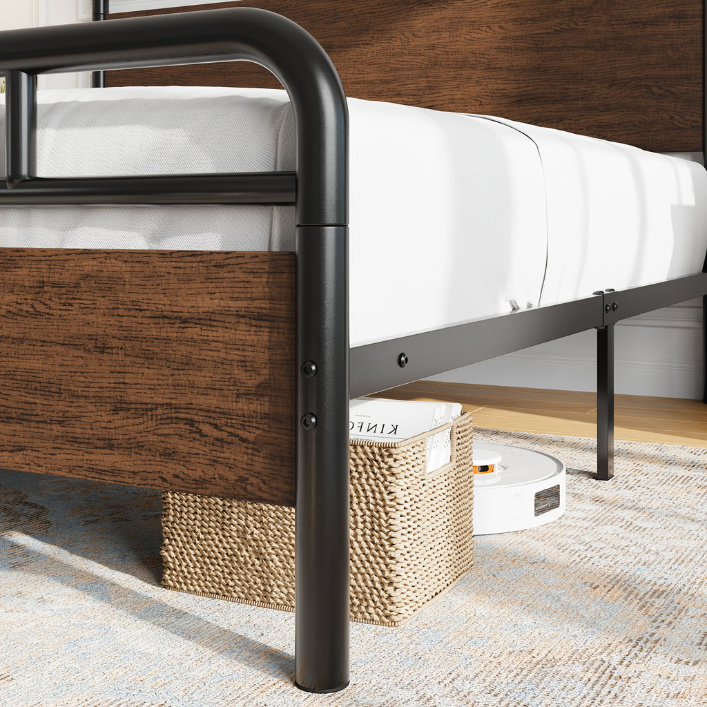 full queen king size bed frame metal bed wood - Temu