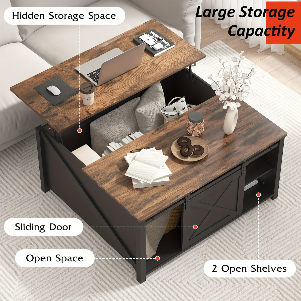lift top coffee table storage square wood coffee tables - Temu