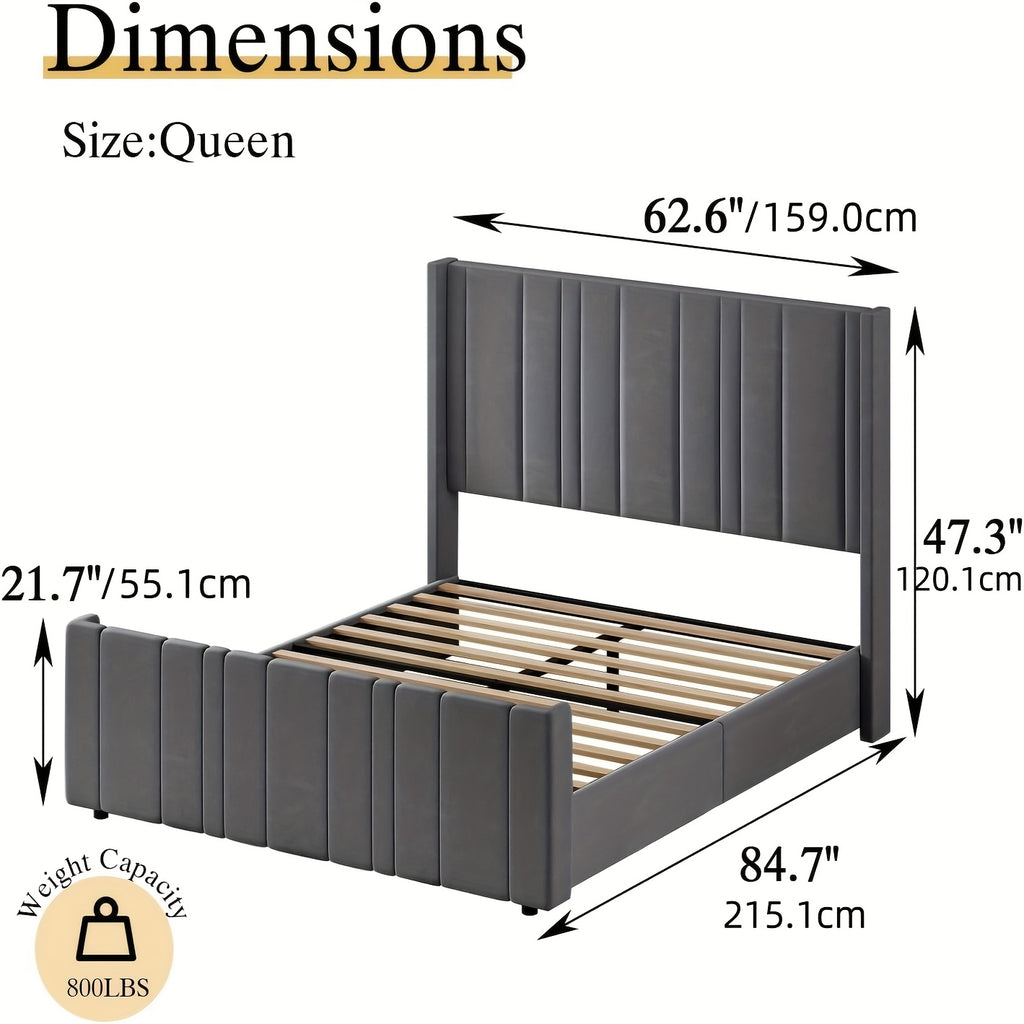 full queen king bed frame upholstered bed velvet headboard - Temu