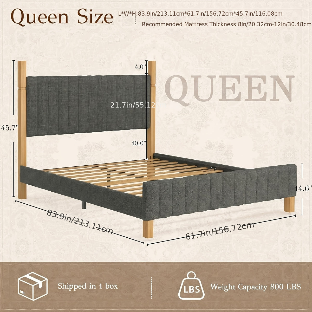modern solid wood bed frame a vertical striped headboard - Temu