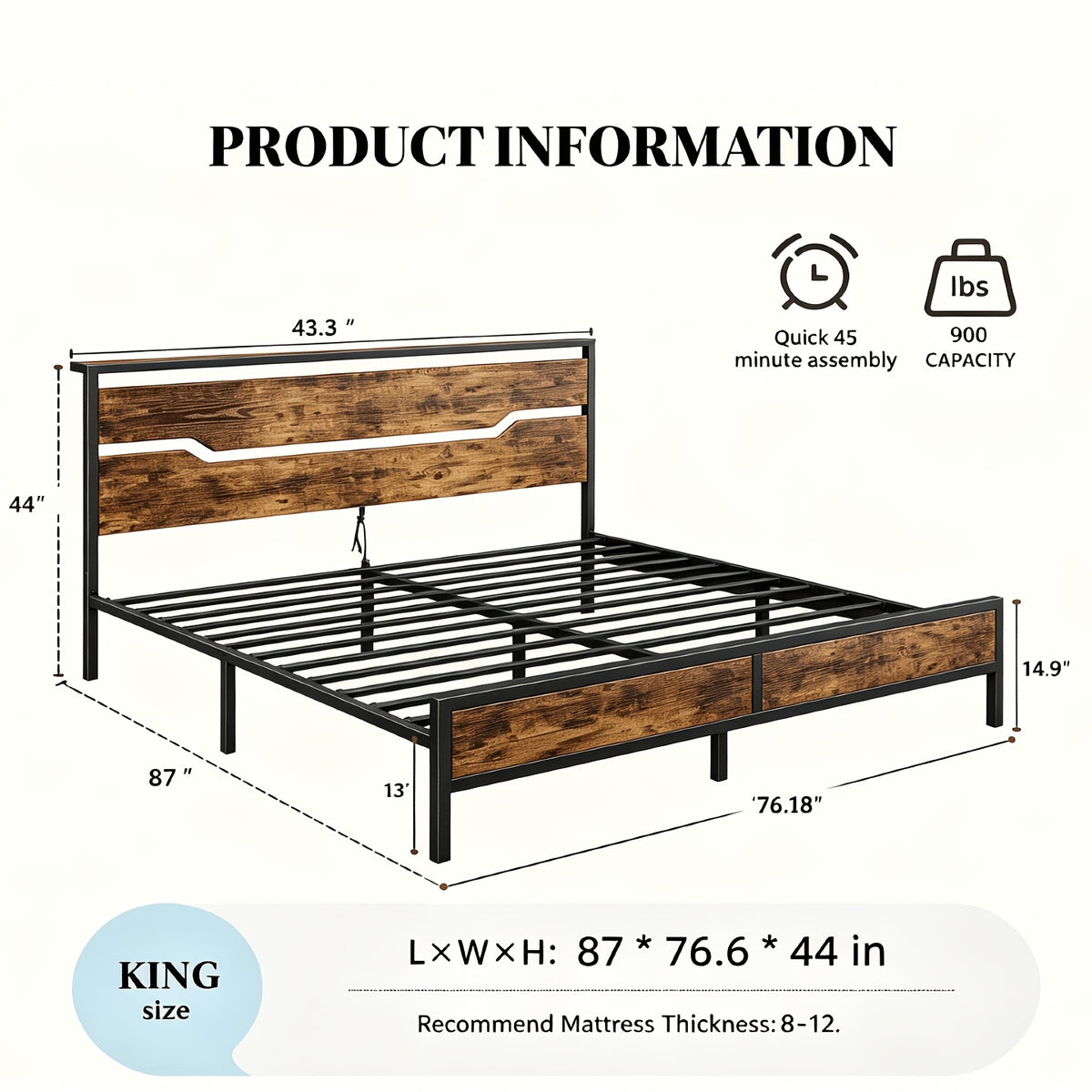 rustic farmhouse king bed frame headboard   - Temu