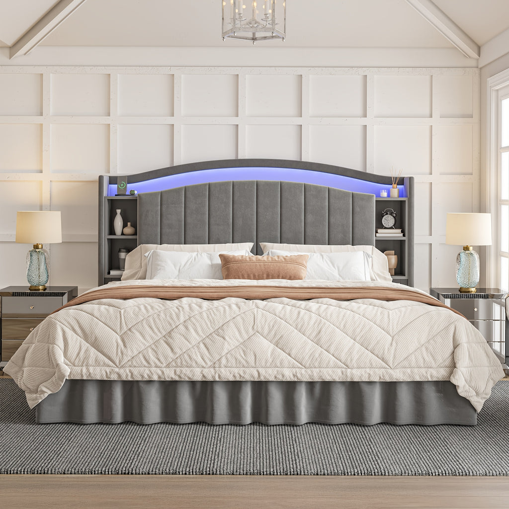 king queen full bed frame built in nightstand storage - Temu