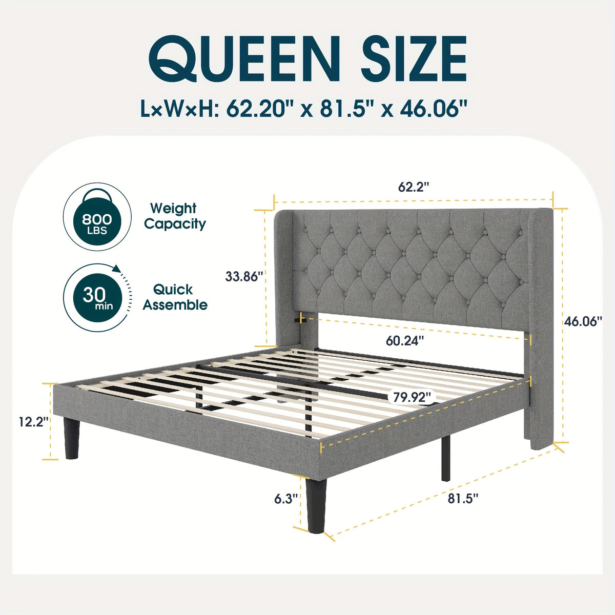 upholstered bed frame tufted wingback headboard - Temu