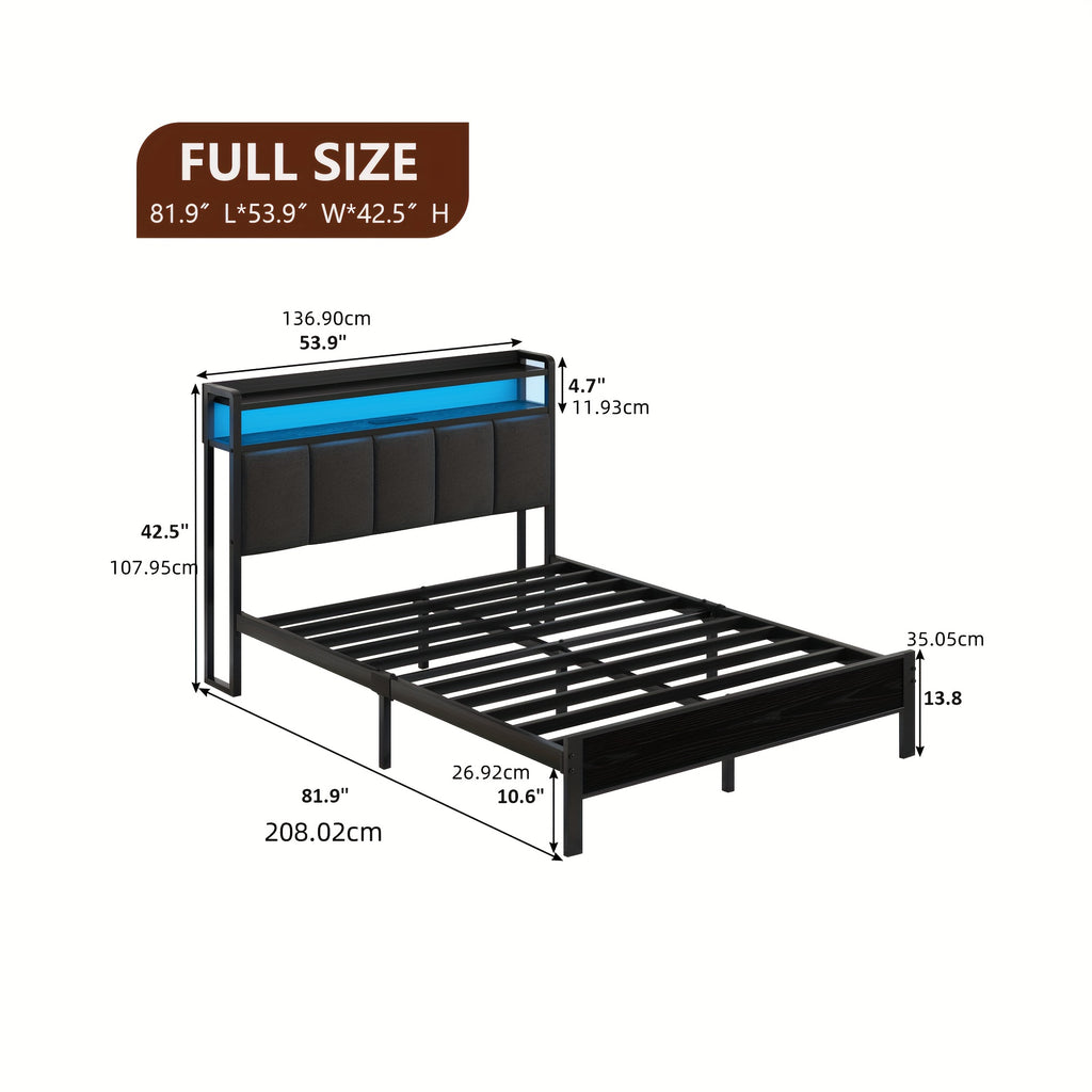 twin full queen king bed frame storage headboard led lights - Temu
