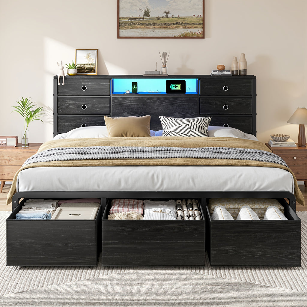 reinforced storage bed frame king queen full 8 9 drawers - Temu