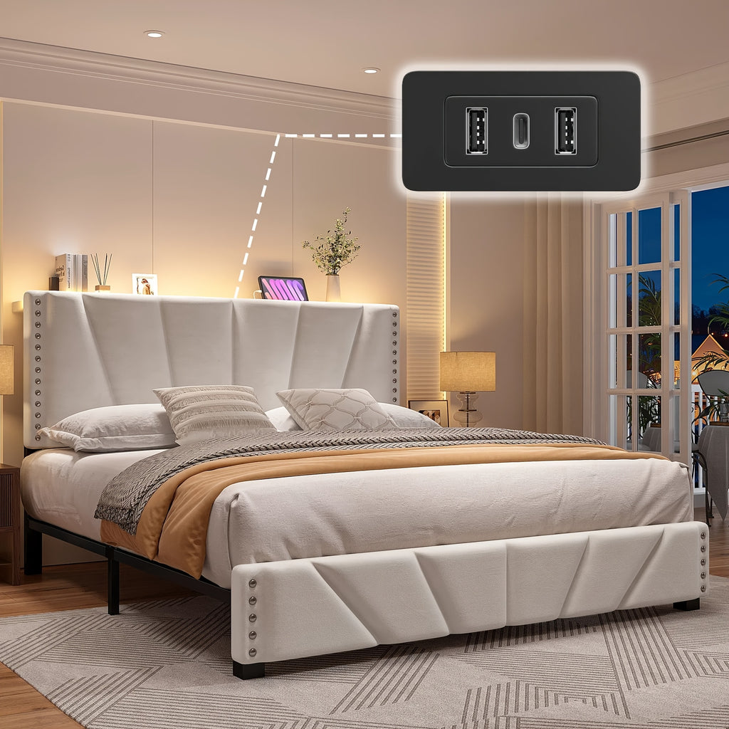 king queen size upholstered platform durable bed frame rgb - Temu