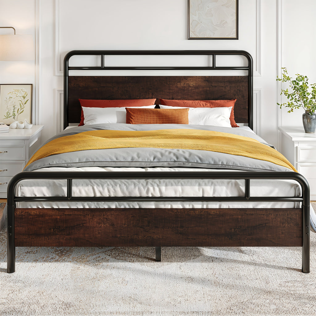 full queen king size bed frame metal bed wood - Temu