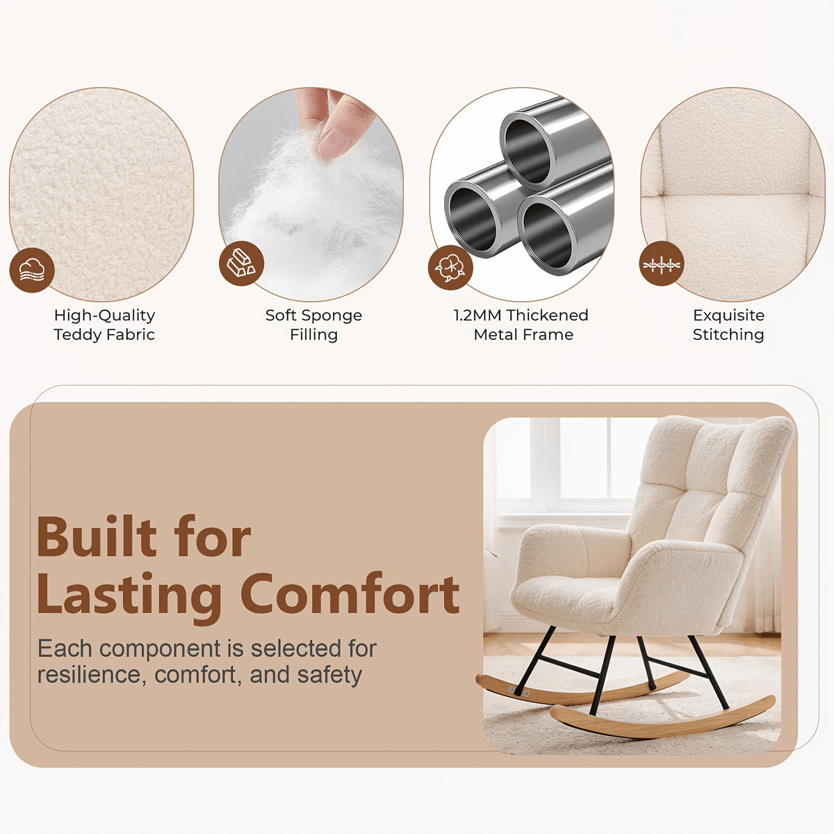 teddy upholstered rocking chair comfy glider rocker high - Temu