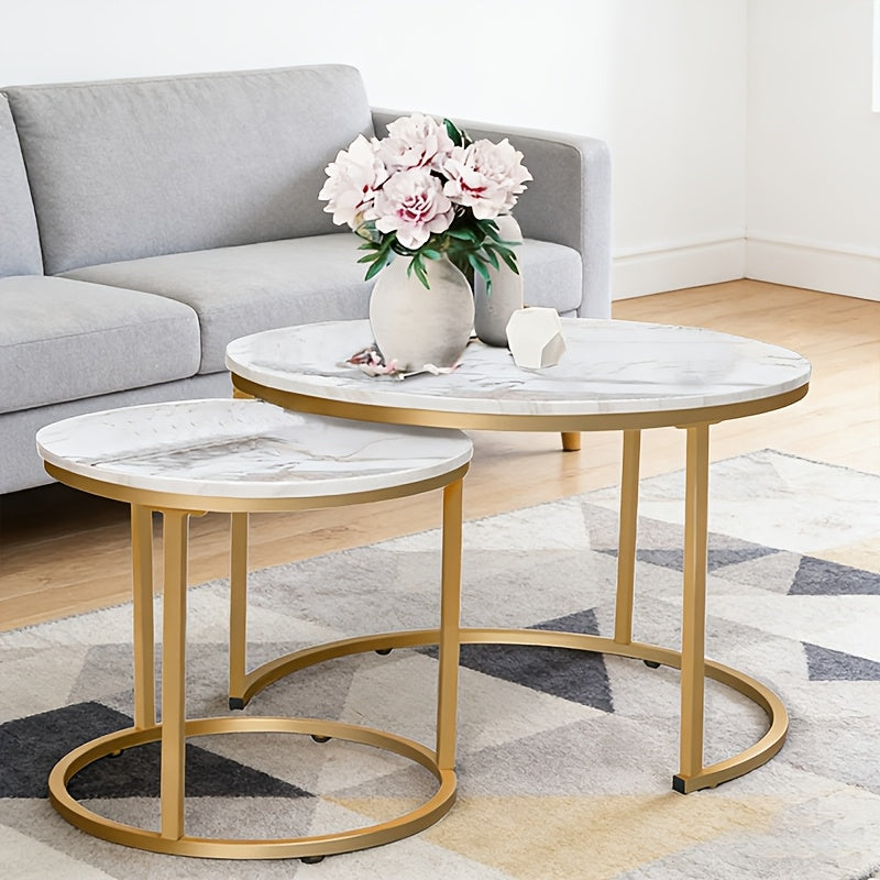 set two circular nesting tables featuring a white   - Temu