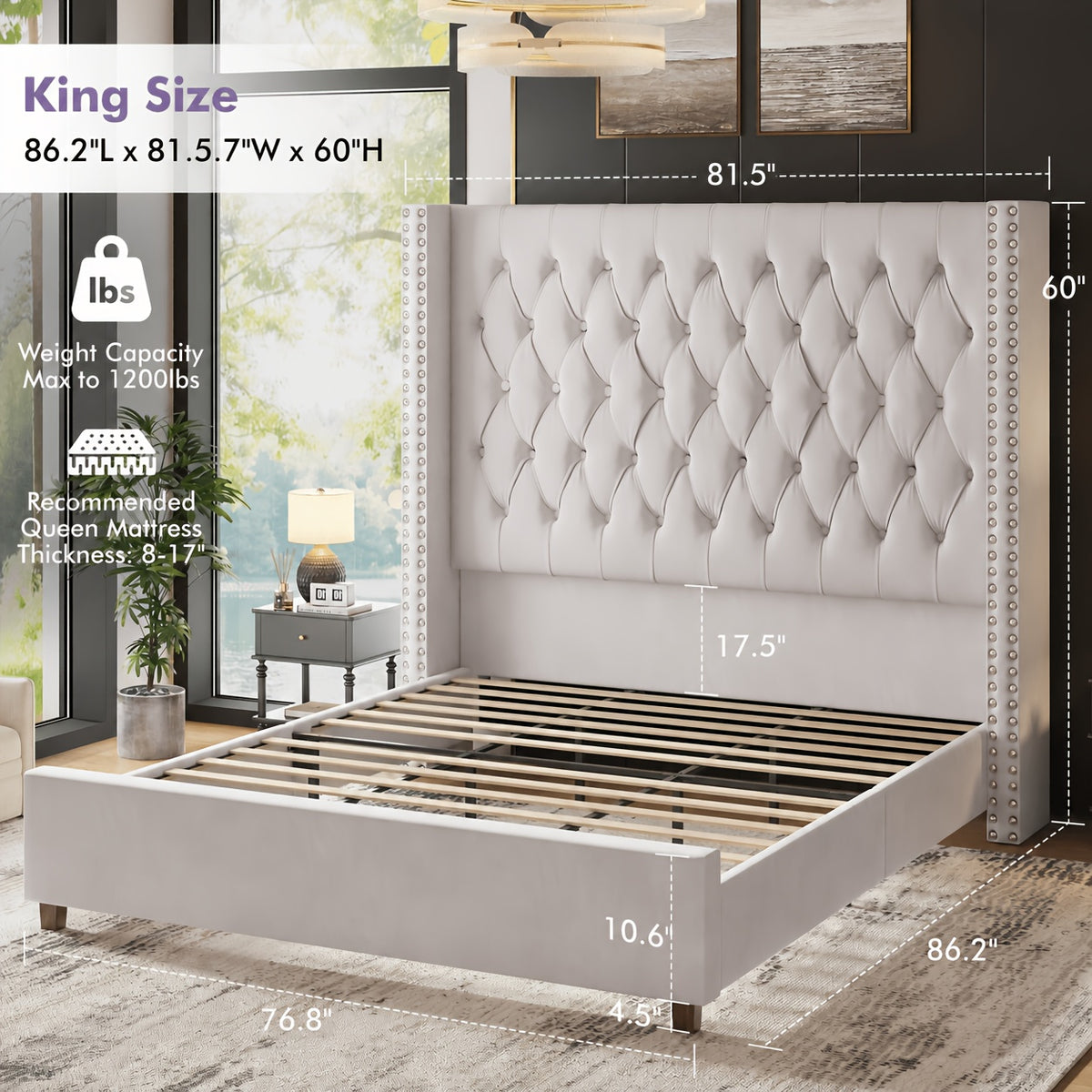 60 inch tall velvet bed frame tufted wingback - Temu