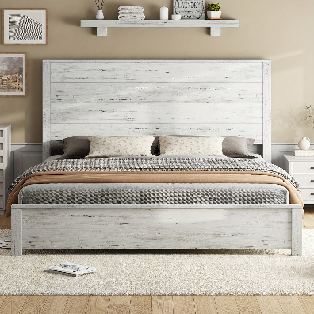 rustic solid wood platform bed frame spliced headboard noise - Temu