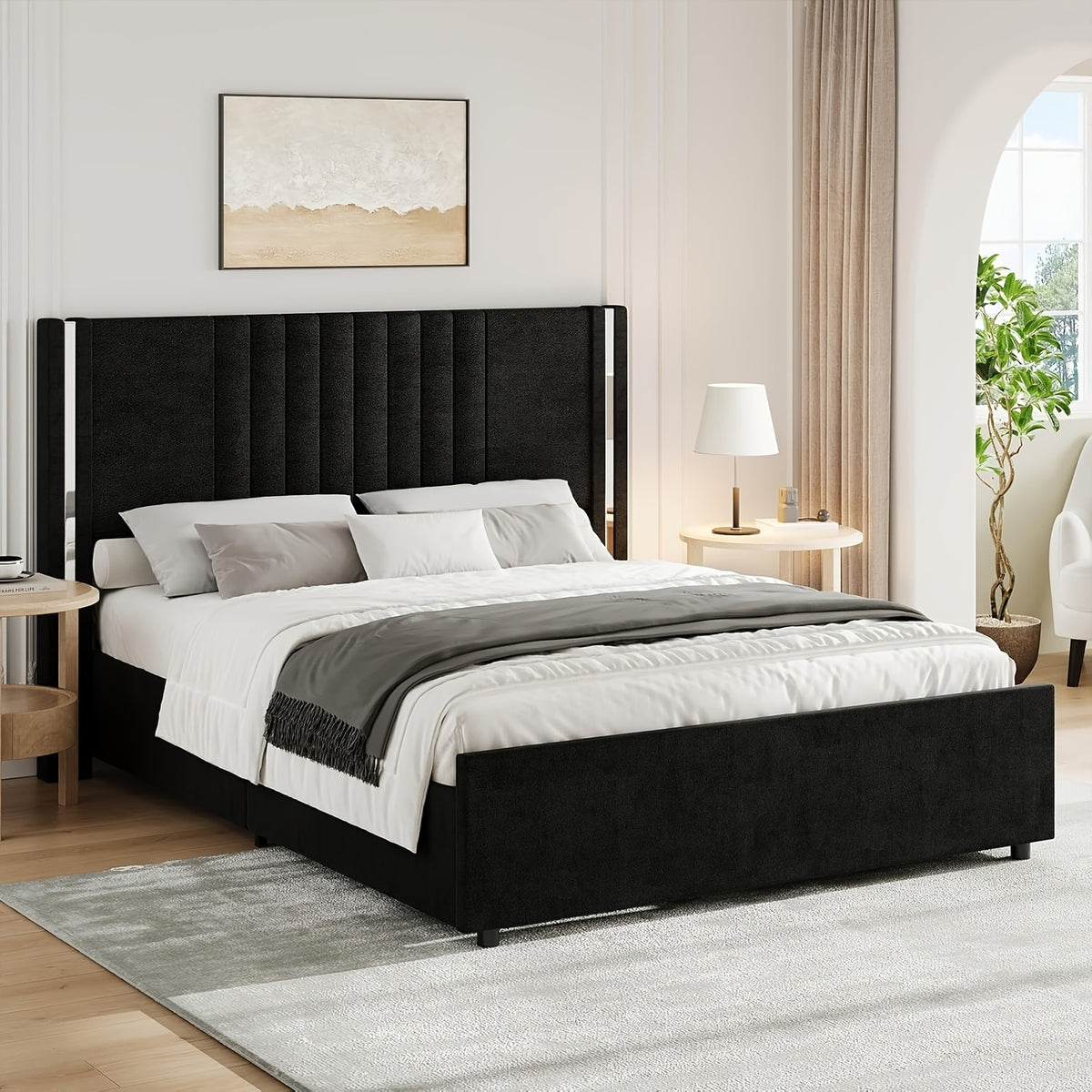 full queen king bed frame velvet upholstered platform - Temu