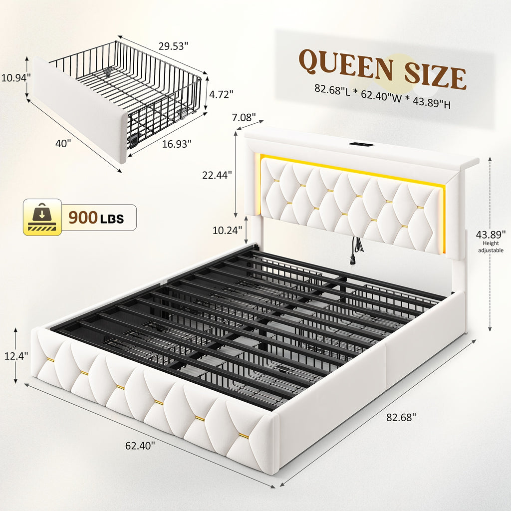 4 drawer upholstered metal platform bed full queen size - Temu