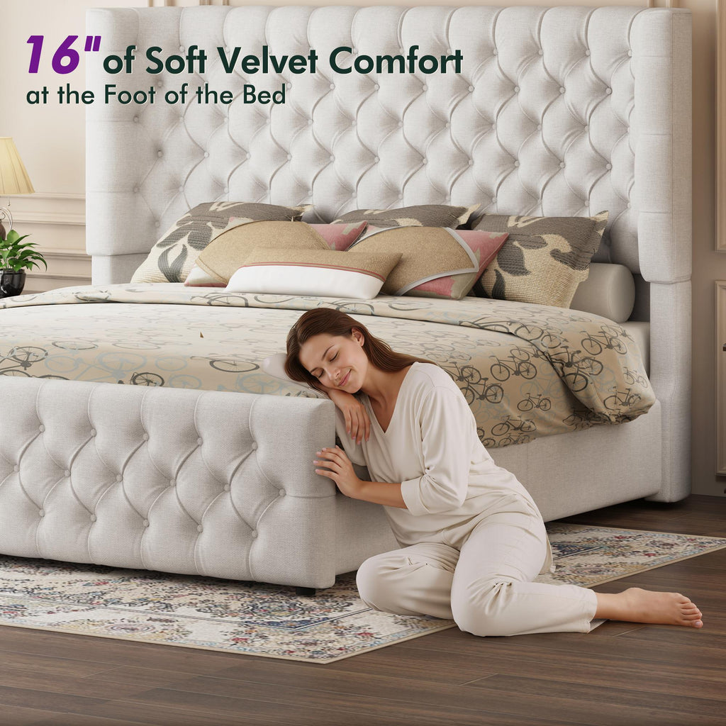 luxury upholstered platform bed frame 49 tall tufted - Temu
