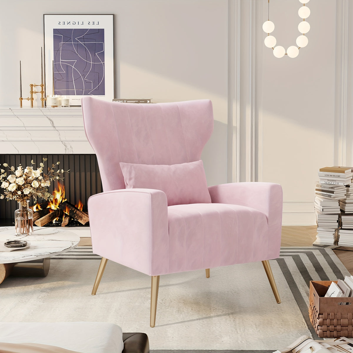 velvet accent chair wingback living room high back arm chair - Temu