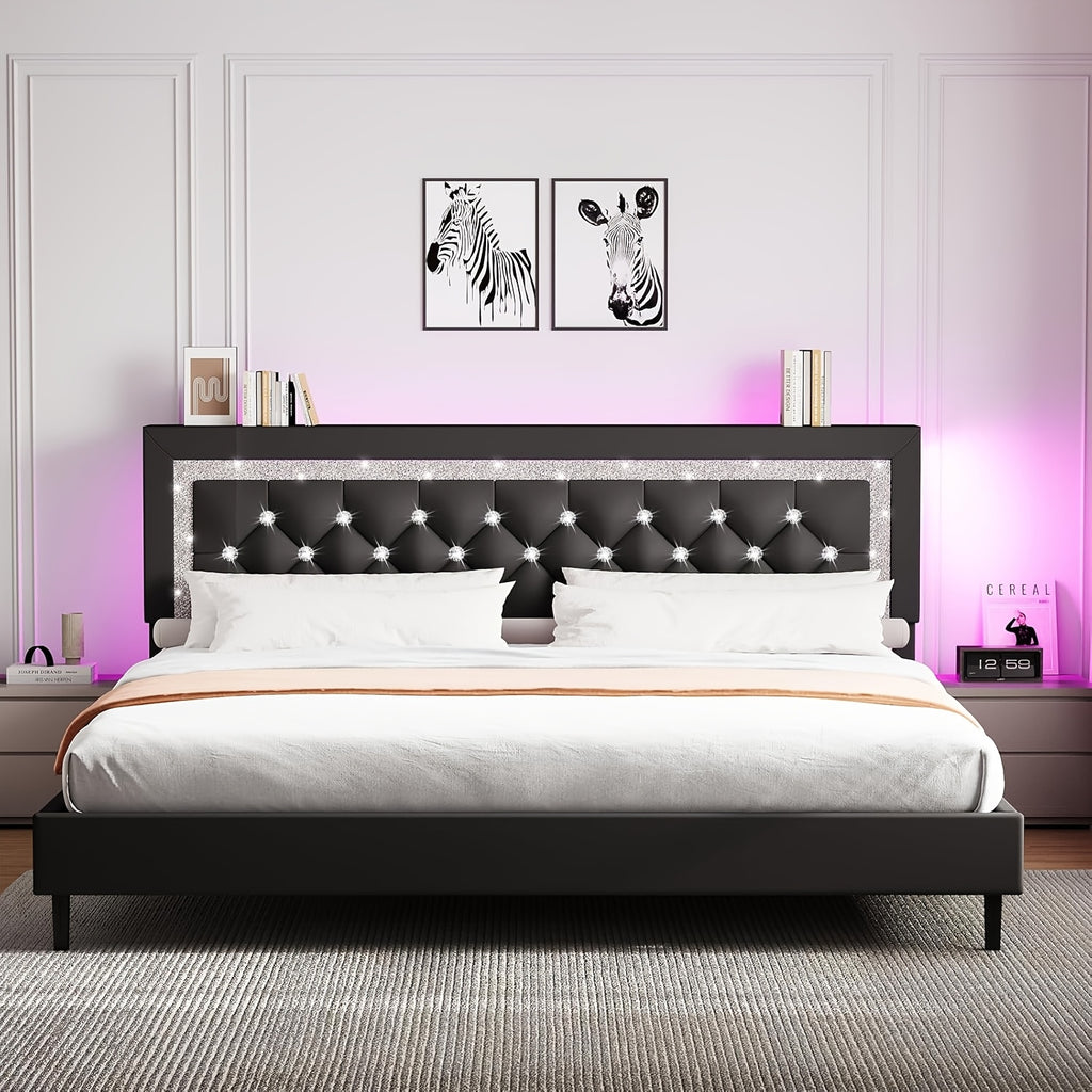 led lights king size bed frame storage headboard full queen - Temu
