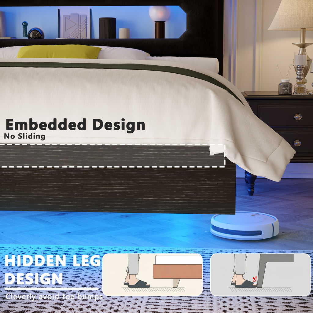 floating bed frame led lighting headboard built in storage - Temu