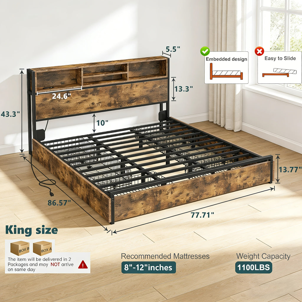 queen king size bed   storage large drawers forbedroom - Temu