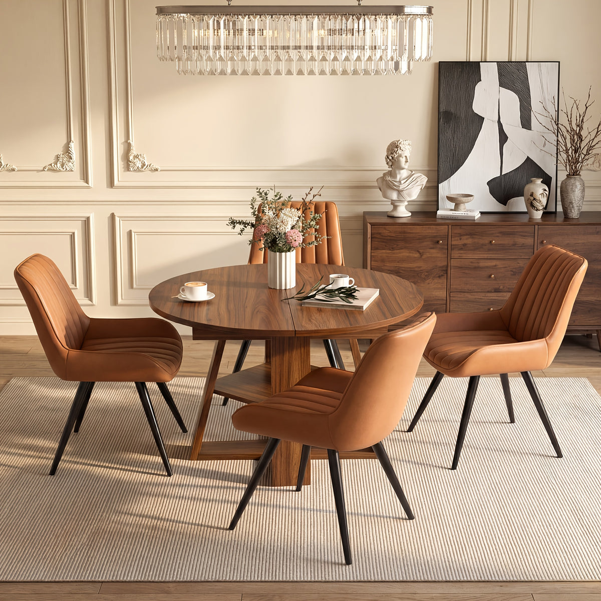 5pcs modern extendable oval dining table set suitable 4 - Temu