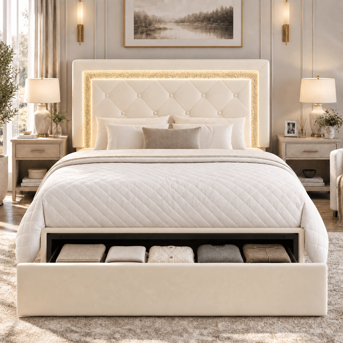full queen   upholstered platform bed frame - Temu