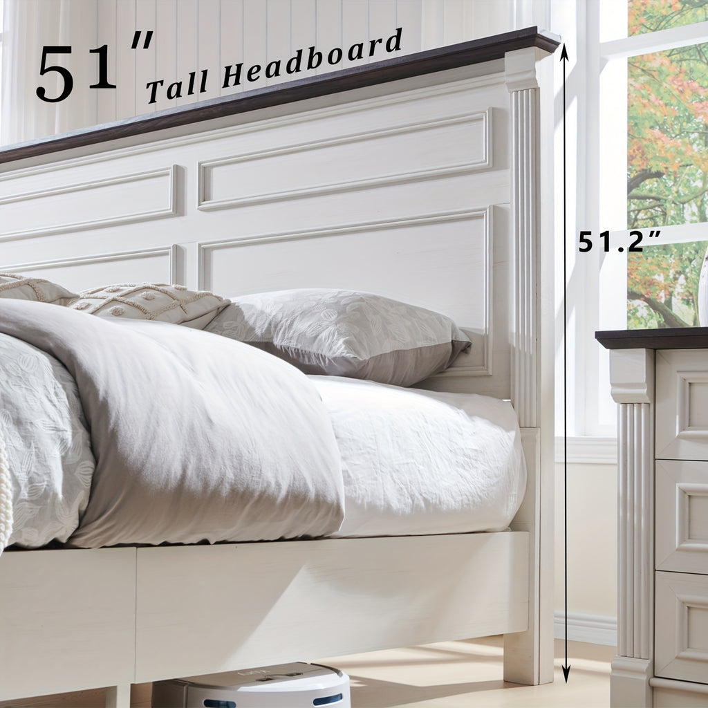 farmhouse king queen size bed frame 51 tall headboard wood - Temu