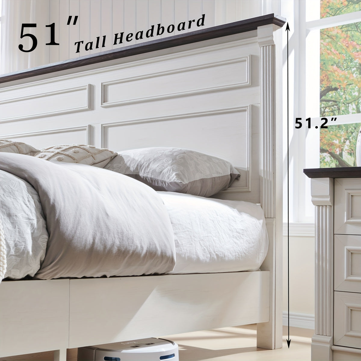 farmhouse king queen size bed frame 51 tall headboard wood - Temu