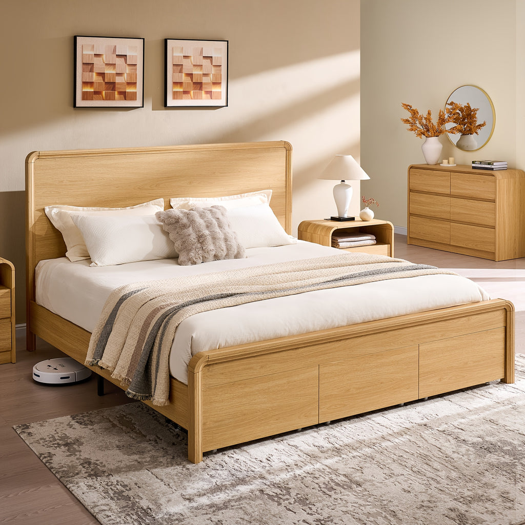 modern king size bed frame 50 tall headboard wood platform - Temu