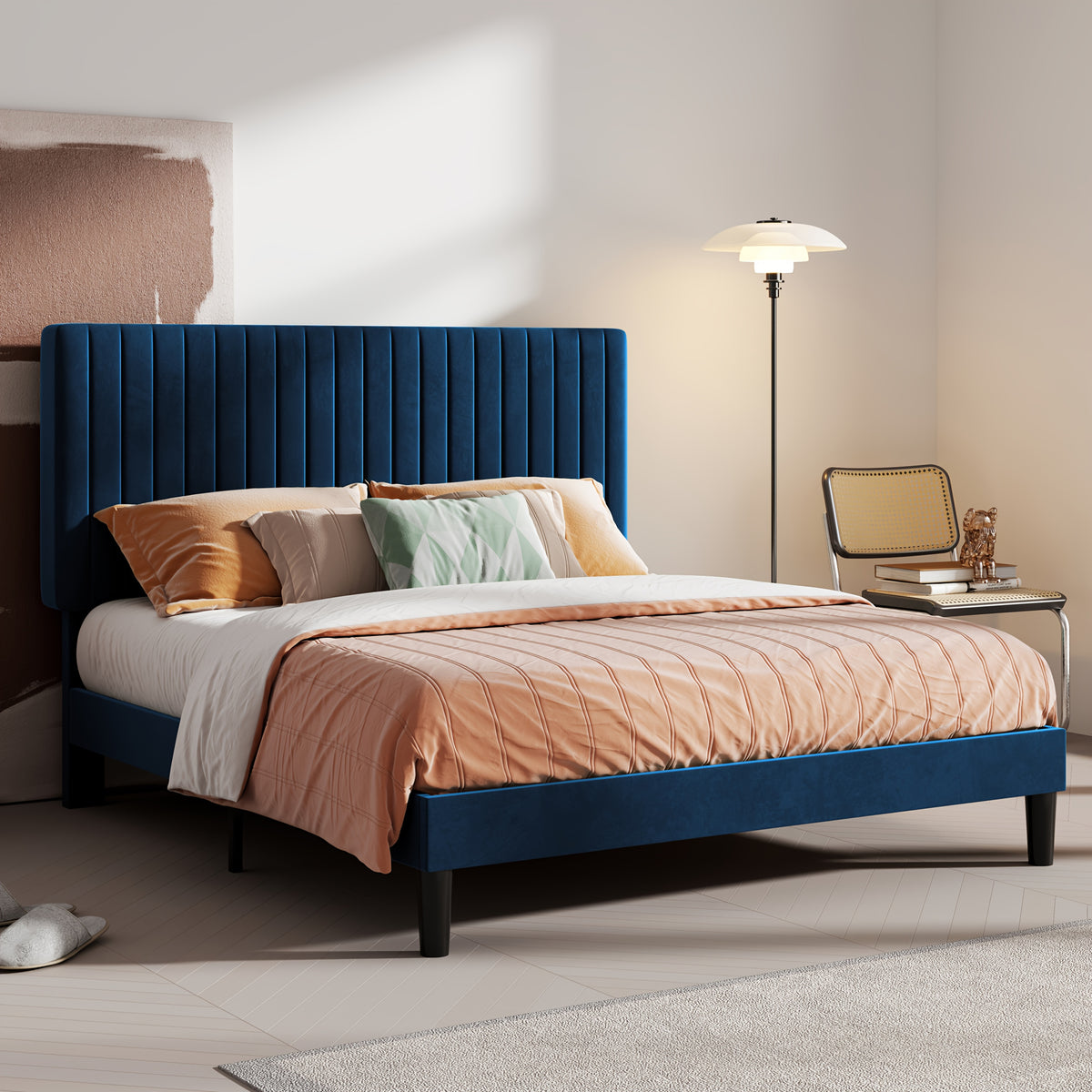 velvet upholstered bed frame adjustable headboard - Temu