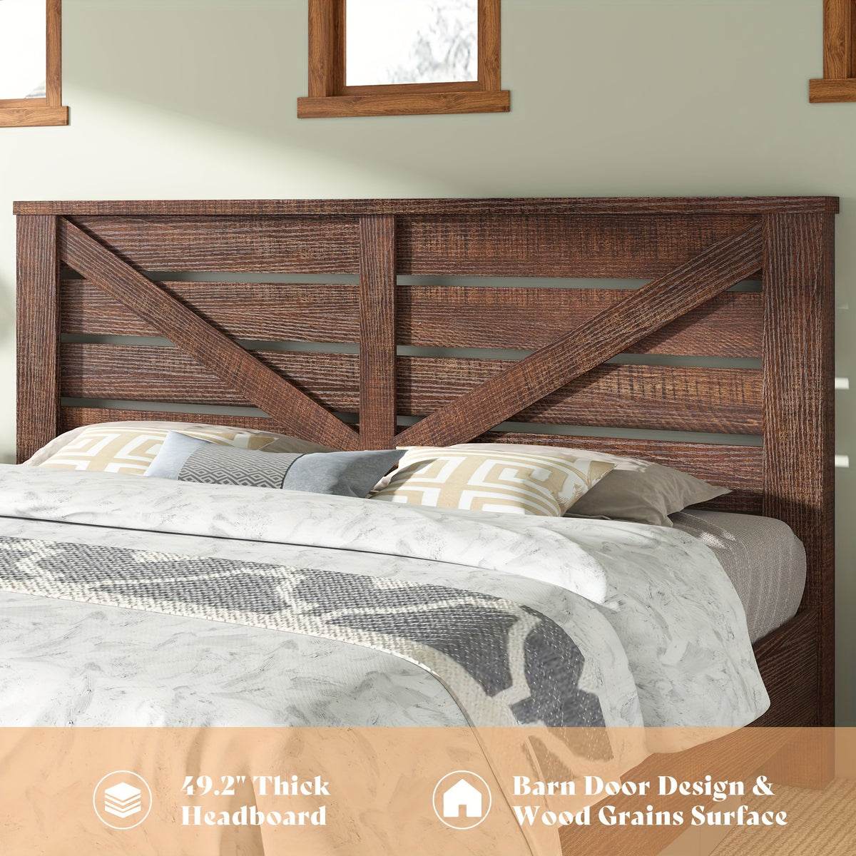 farmhouse bed frame 49 2 barn door headboard platform bed - Temu