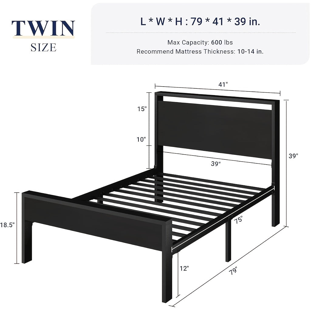 bed frame heavy duty metal platform bed wooden headboard - Temu