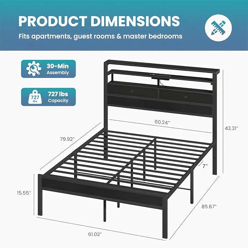 black led platform bed frame charging station 3 tier side - Temu