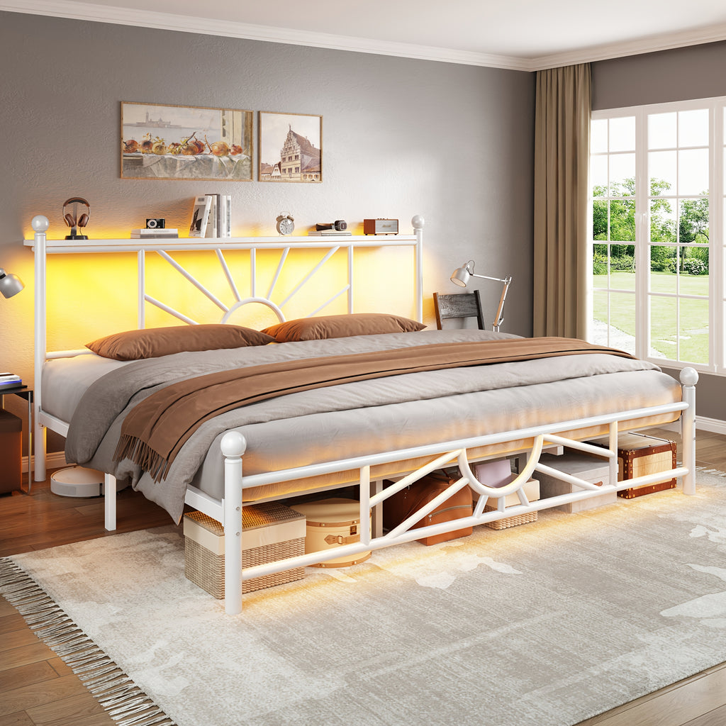 twin full queen king metal bed frame rgb led headboard large - Temu