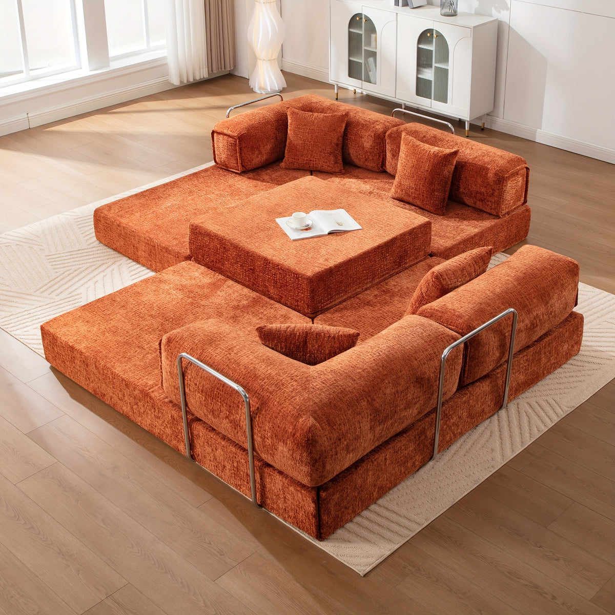chenille oversized sleeper sofa couch, 170 inches extra long convertible 3-4 person pull-out sofa bed, sectional convertible corner sofa, combination spliced block sofa side table - furniture - Temu