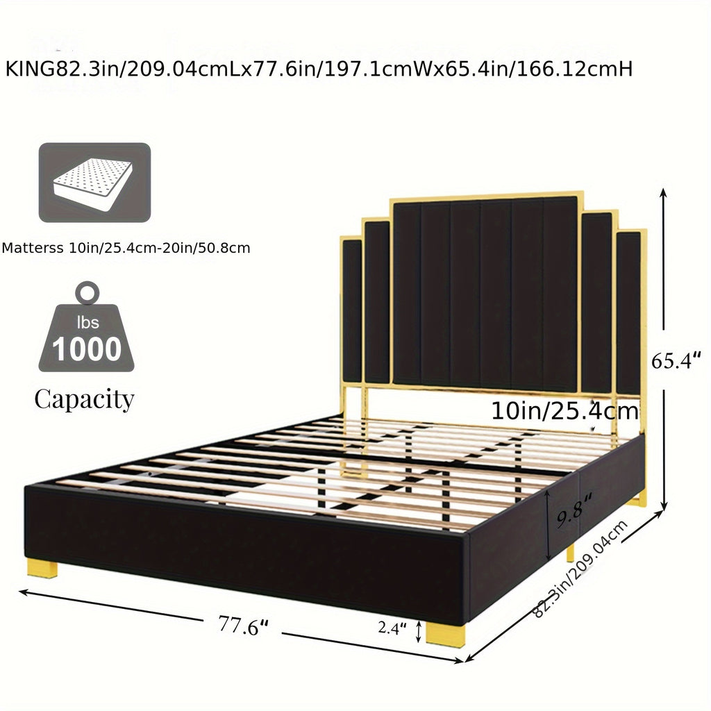 a platform bed frame measuring 65 inches featuring a velvet - Temu