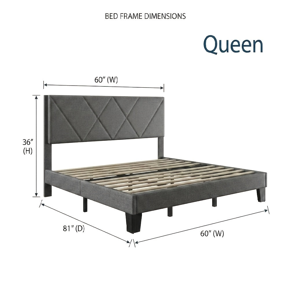 bed frame upholstered headboard wooden slat support heavy - Temu