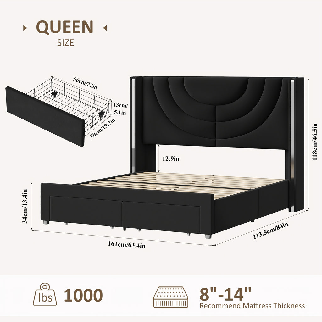 fultru full queen king upholstered led bed frame 2 storage - Temu