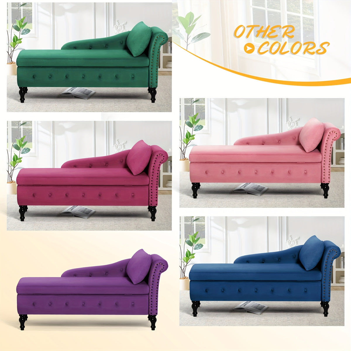 57 velvet upholstered storage chaise lounge pillow - Temu