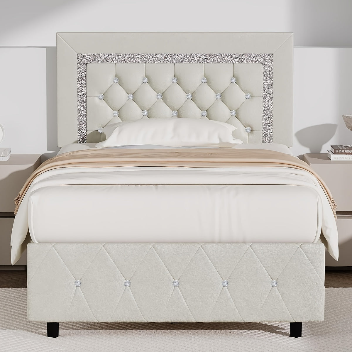 twin full queen king bed frame padded platform bed - Temu